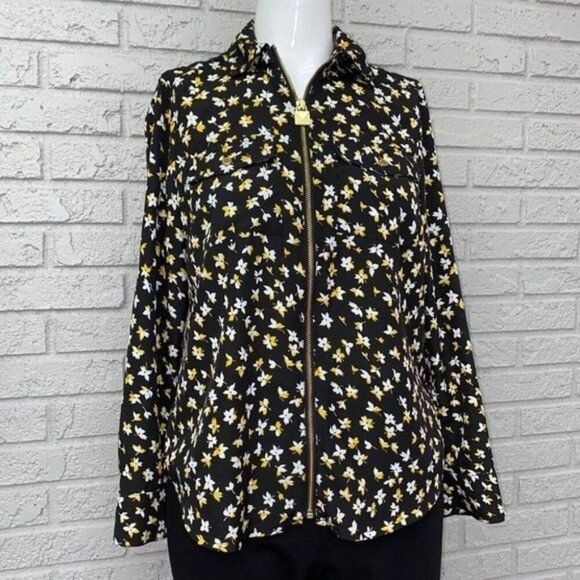 Michael Kors Women Floral Long Sleeve Zip Front Blouse Size S - Picture 2 of 8